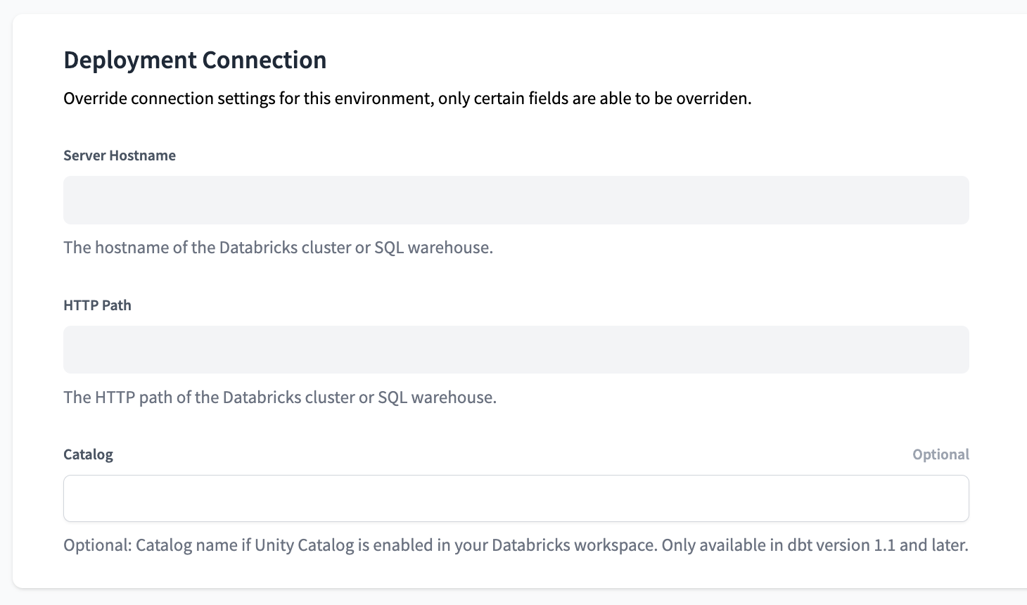 Databricks Deployment Connection Settings Databricks Deployment Connection Settings