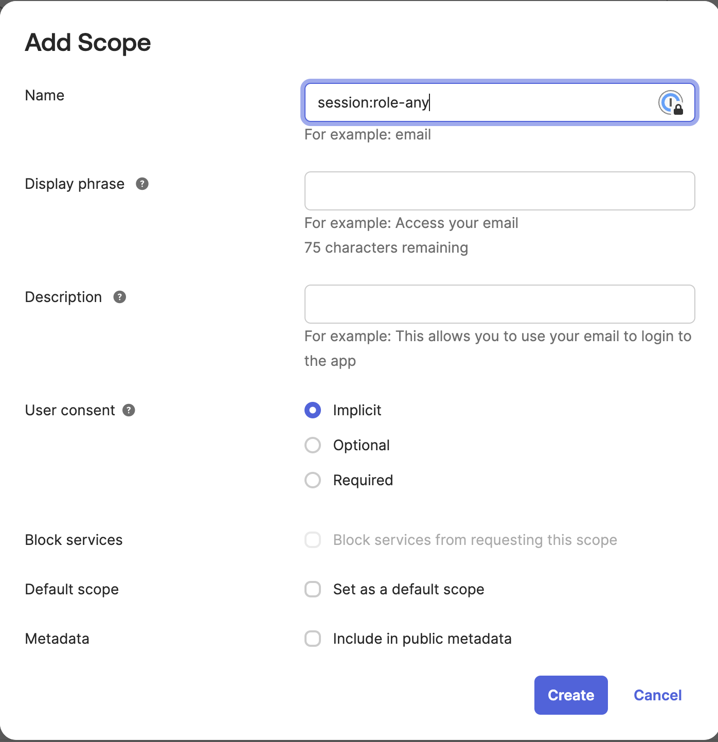 API scope configured in the Add Scope window.