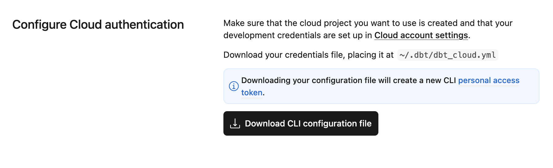 Download the dbt_cloud.yml file to complete registration.